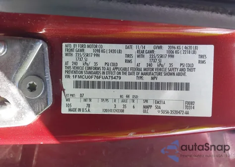 2015 Ford Escape S из США, поврежденный, VIN 1FMCU0F76FUA75479